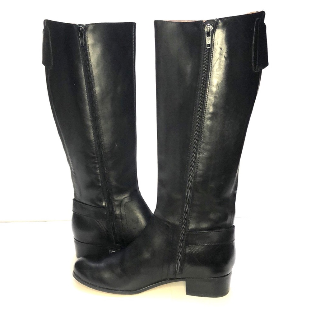 Corso Como Black Almond Toe Side Zip Back Gore Block Heel Leather Boots size 6.5 - Picture 5 of 17